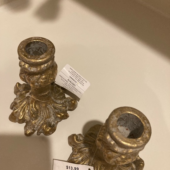 Gold & Gray Ornate Metal Candle Holder Set Of Two - Picture 5 of 9